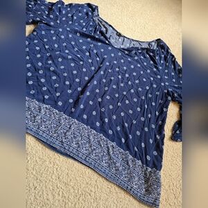🌈George Navy Blue Floral Border Print Top – Size 4X – 100% Rayon